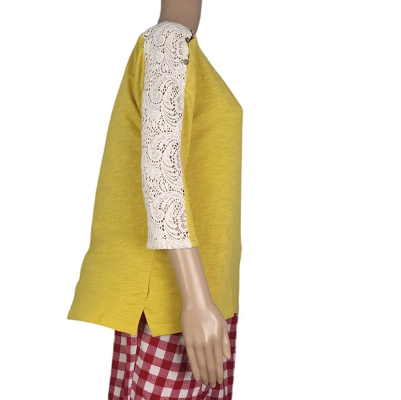 Anthropologie Little Yellow Button 3/4 Sleeve Top - Picture 2 of 4